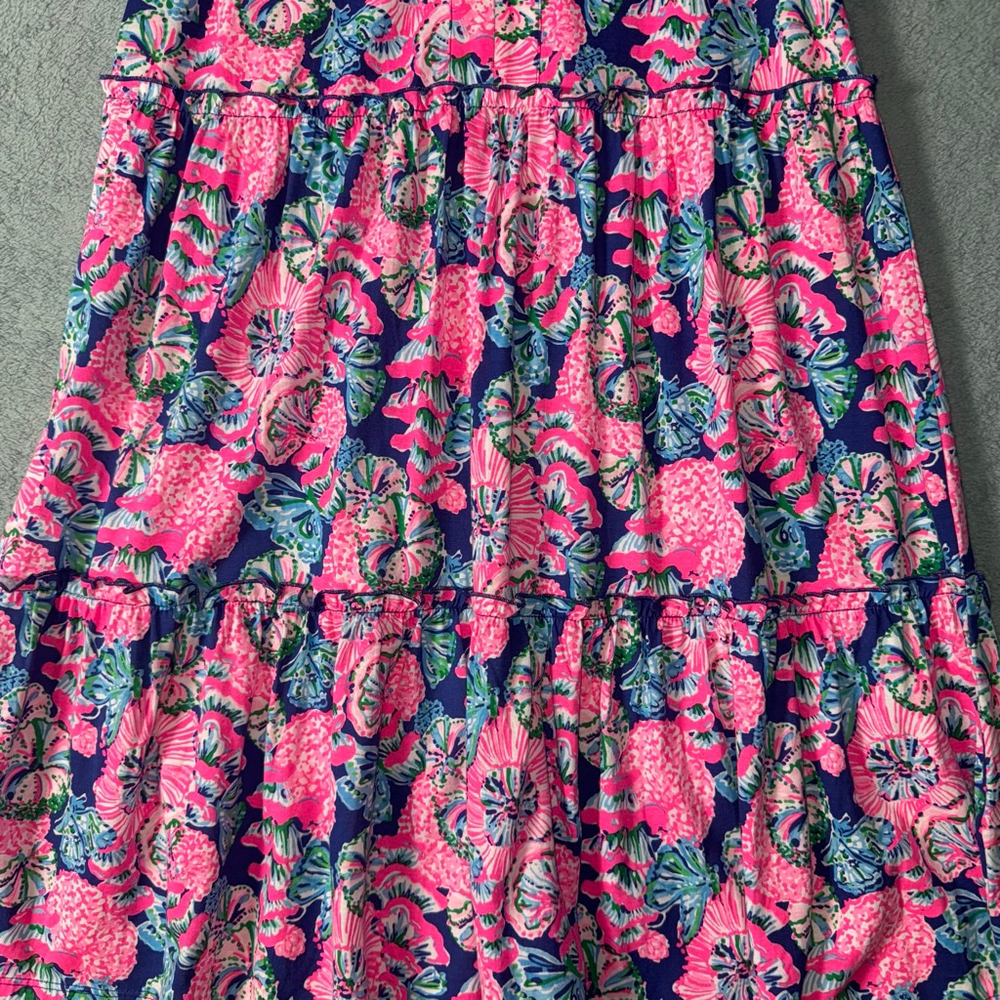 Lilly Pulitzer Lorina V-Neck Dress Oyster Bay Navy Shroom with View Sz Small NWT - Picture 6 of 12